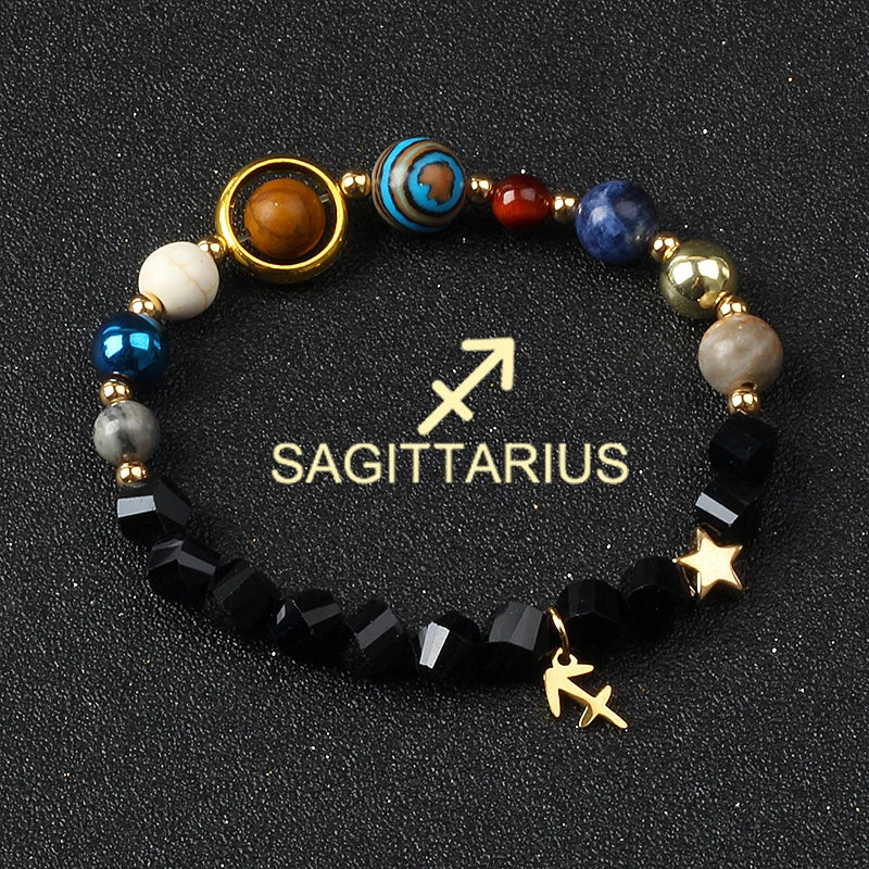 Universe Galaxy Eight Planets 12 Constellation Bracelets for Men and Women Natural Stone Solar System Bracelets Jewelry