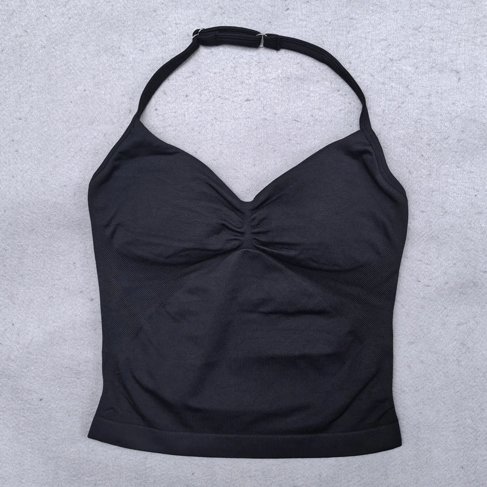 Adjustable Strappy Gym Top- Backless Gym Clothes for Women- Scrunch Bra with Removable Cups Yoga Tank top for Workouts