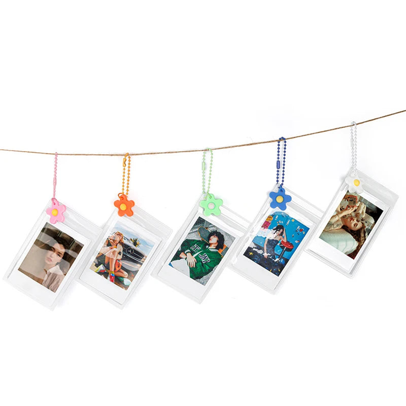 For Fujifilm Instax Mini 8/9/11/12 Series/ Transparent 3 Inch Photo Pictures with Protective Cover Key Chain- 5 Pieces Per Set