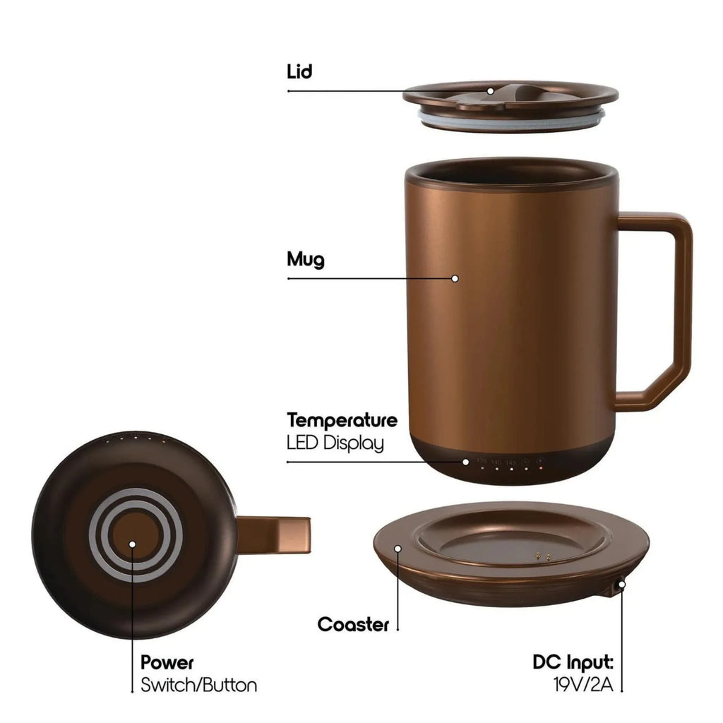 Charging Coaster, 12oz. Stainless Steel Self Heating Coffee Mug with Lid