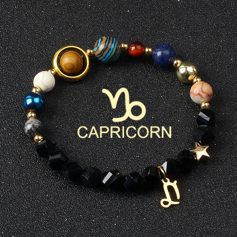 Universe Galaxy Eight Planets 12 Constellation Bracelets for Men and Women Natural Stone Solar System Bracelets Jewelry
