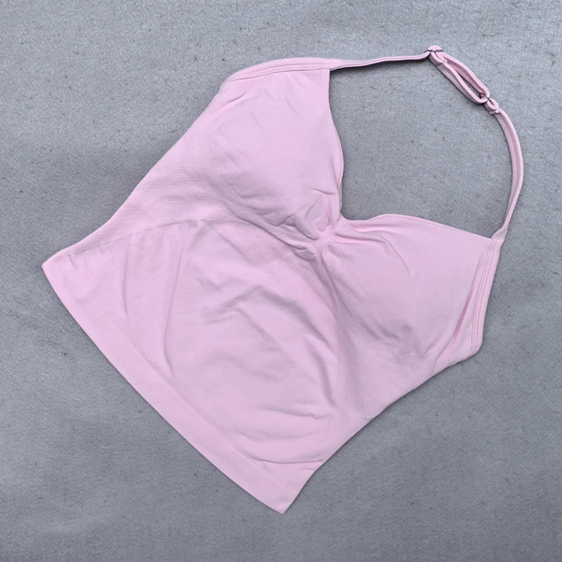 Adjustable Strappy Gym Top- Backless Gym Clothes for Women- Scrunch Bra with Removable Cups Yoga Tank top for Workouts