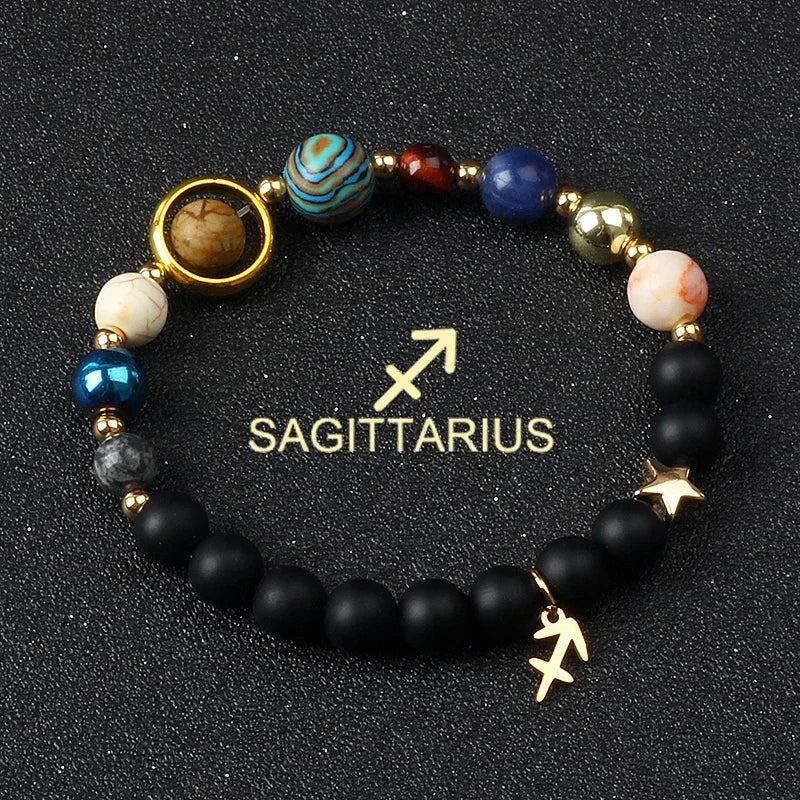 Universe Galaxy Eight Planets 12 Constellation Bracelets for Men and Women Natural Stone Solar System Bracelets Jewelry