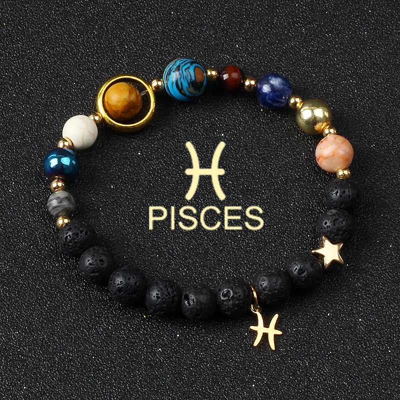 Universe Galaxy Eight Planets 12 Constellation Bracelets for Men and Women Natural Stone Solar System Bracelets Jewelry