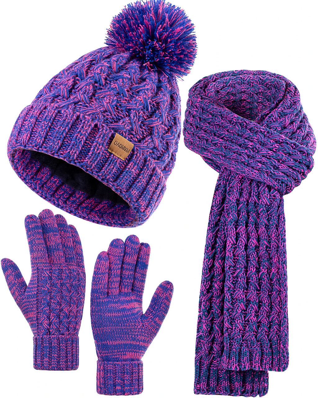 Women's Winter Beanie -Hat /Touchscreen Gloves with Long Neck Scarf / SET