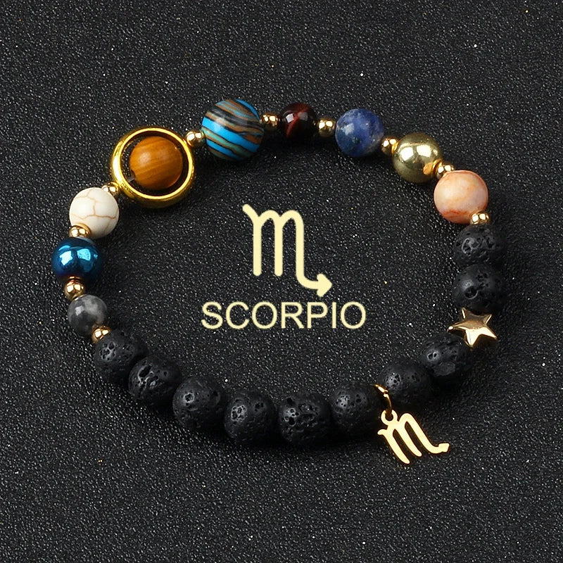 Universe Galaxy Eight Planets 12 Constellation Bracelets for Men and Women Natural Stone Solar System Bracelets Jewelry