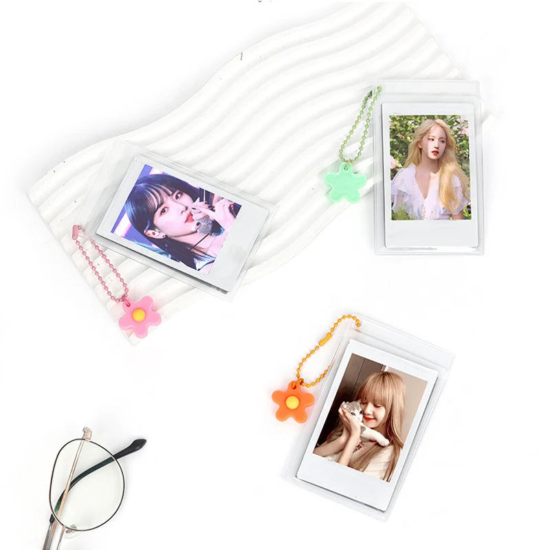 For Fujifilm Instax Mini 8/9/11/12 Series/ Transparent 3 Inch Photo Pictures with Protective Cover Key Chain- 5 Pieces Per Set