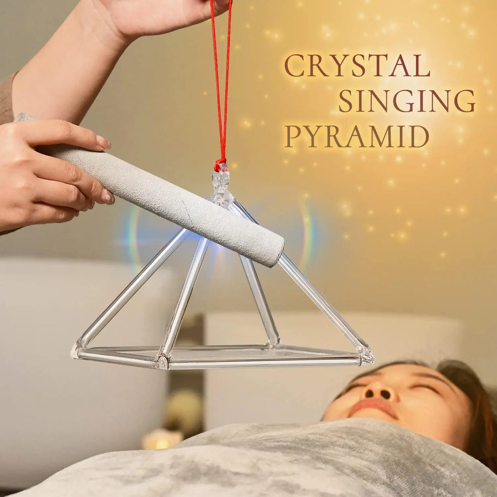 10 Inch Quartz Crystal Singing Pyramid, Healing Musical Instrument with Carry Bag