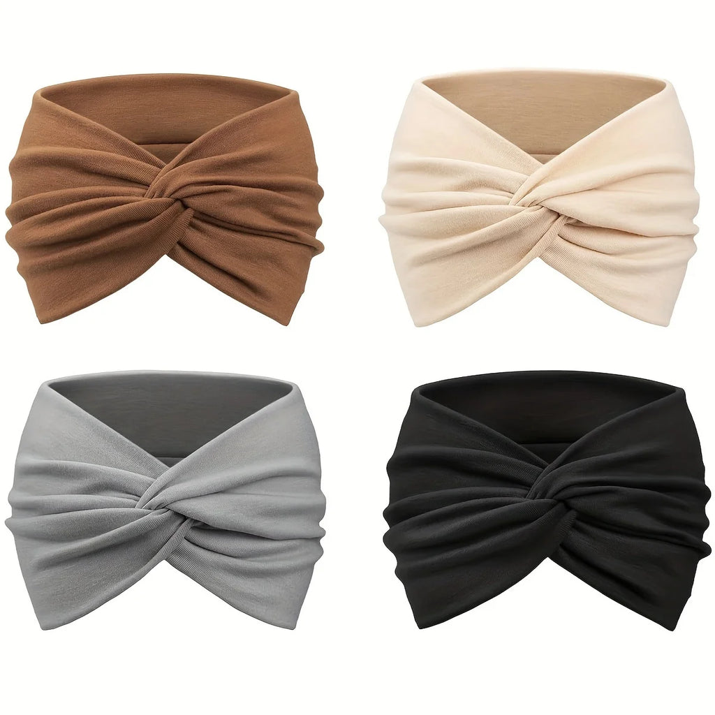 4-piece soft retractable sports headband - wide brim, headband style, knitted fabric
