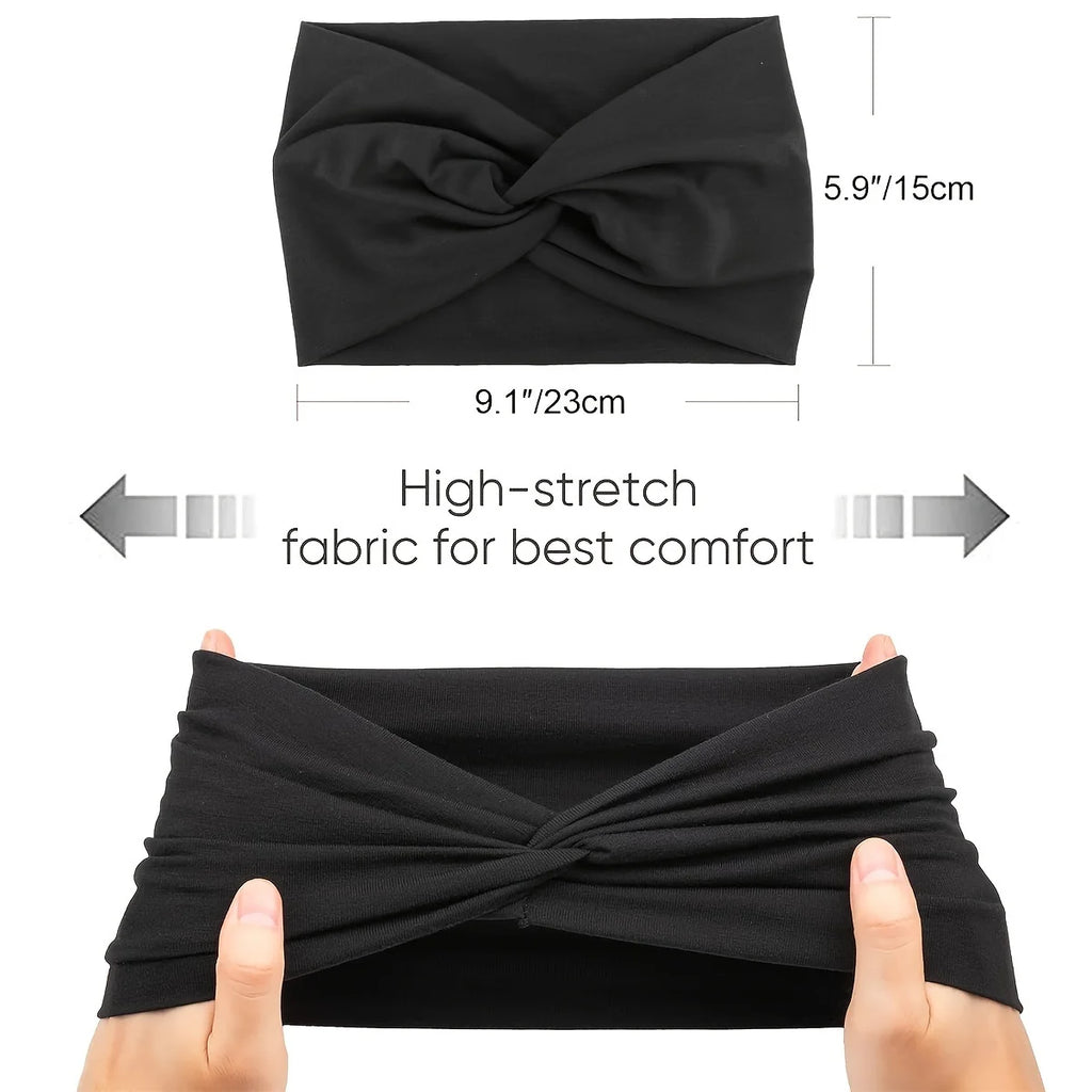 4-piece soft retractable sports headband - wide brim, headband style, knitted fabric