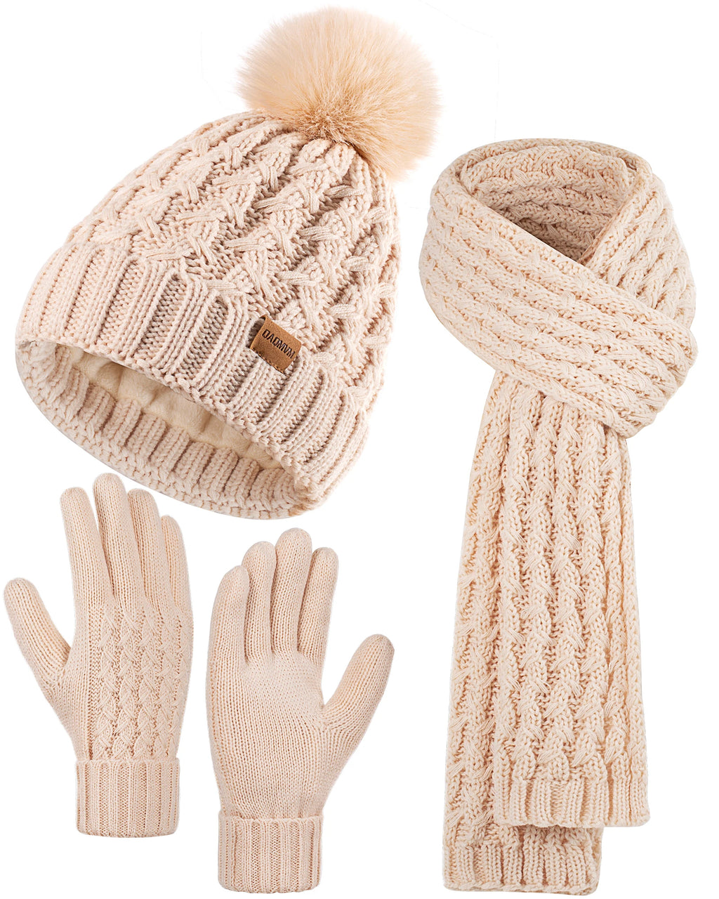 Women's Winter Beanie -Hat /Touchscreen Gloves with Long Neck Scarf / SET