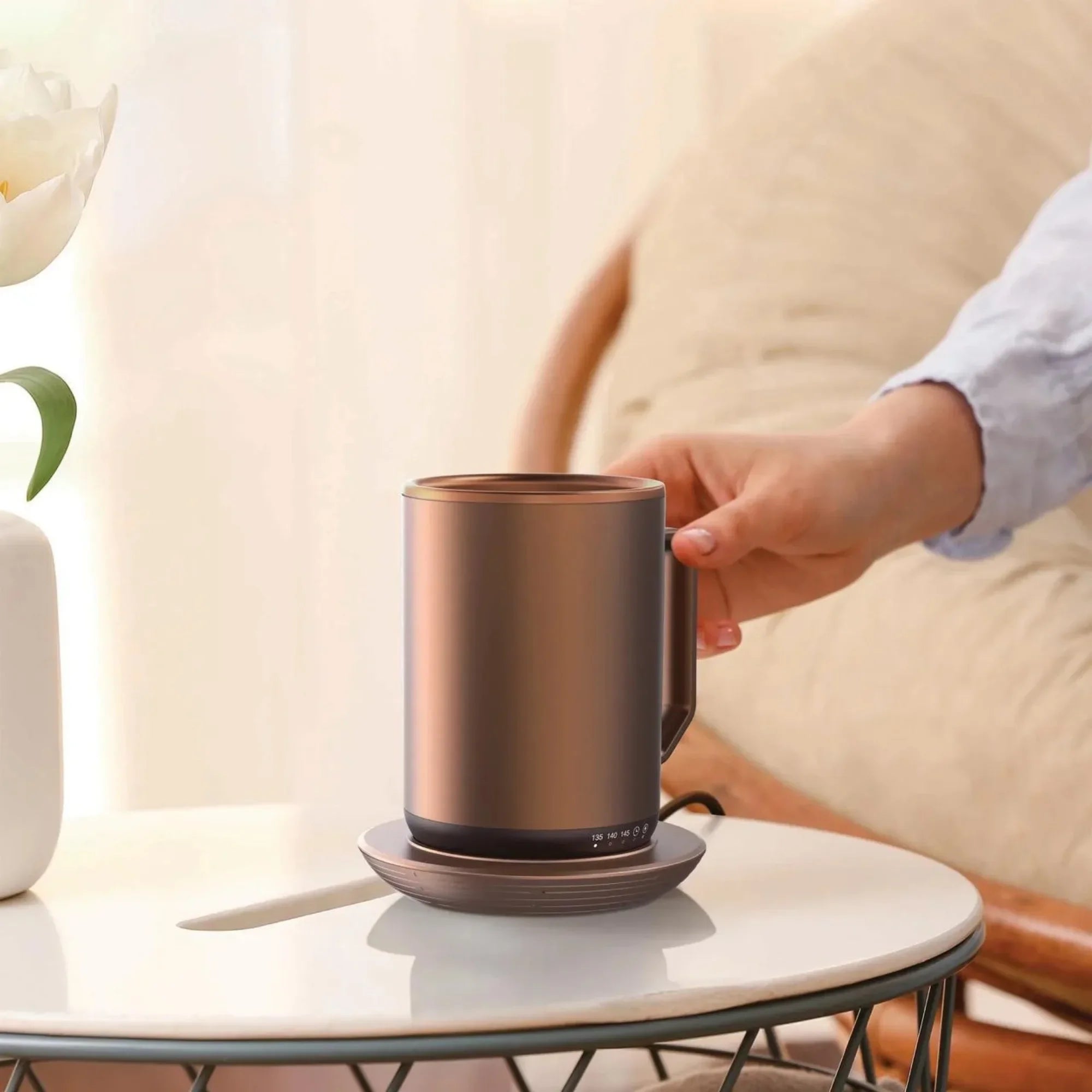 Charging Coaster, 12oz. Stainless Steel Self Heating Coffee Mug with Lid