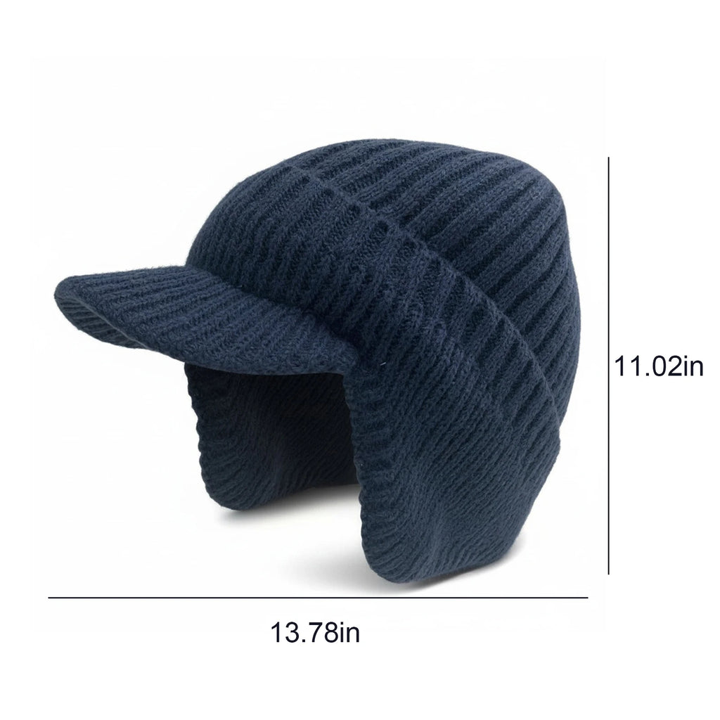 Winter Warm Fleece Lined Knit Hat for Women Men W/ Brim & Ear Flaps/ Elastic- Soft Beanie Hat for Cold Weather