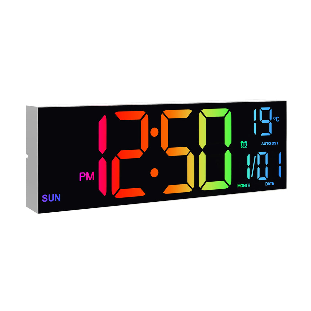 16" Large Digital Wall Clock, LED Display with Remote, Alarm, DST, and Temperature