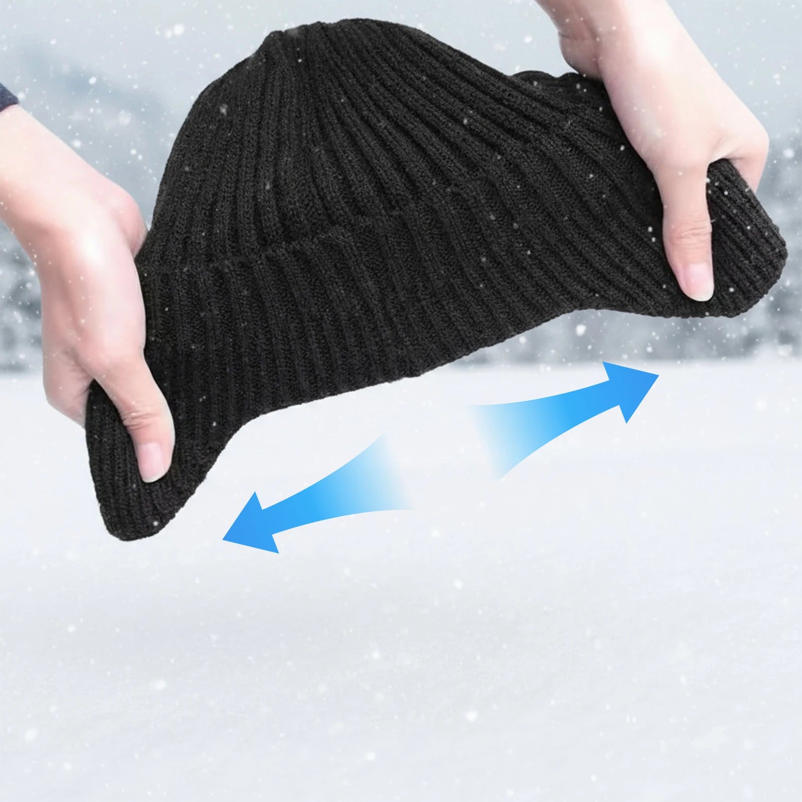 Winter Warm Fleece Lined Knit Hat for Women Men W/ Brim & Ear Flaps/ Elastic- Soft Beanie Hat for Cold Weather