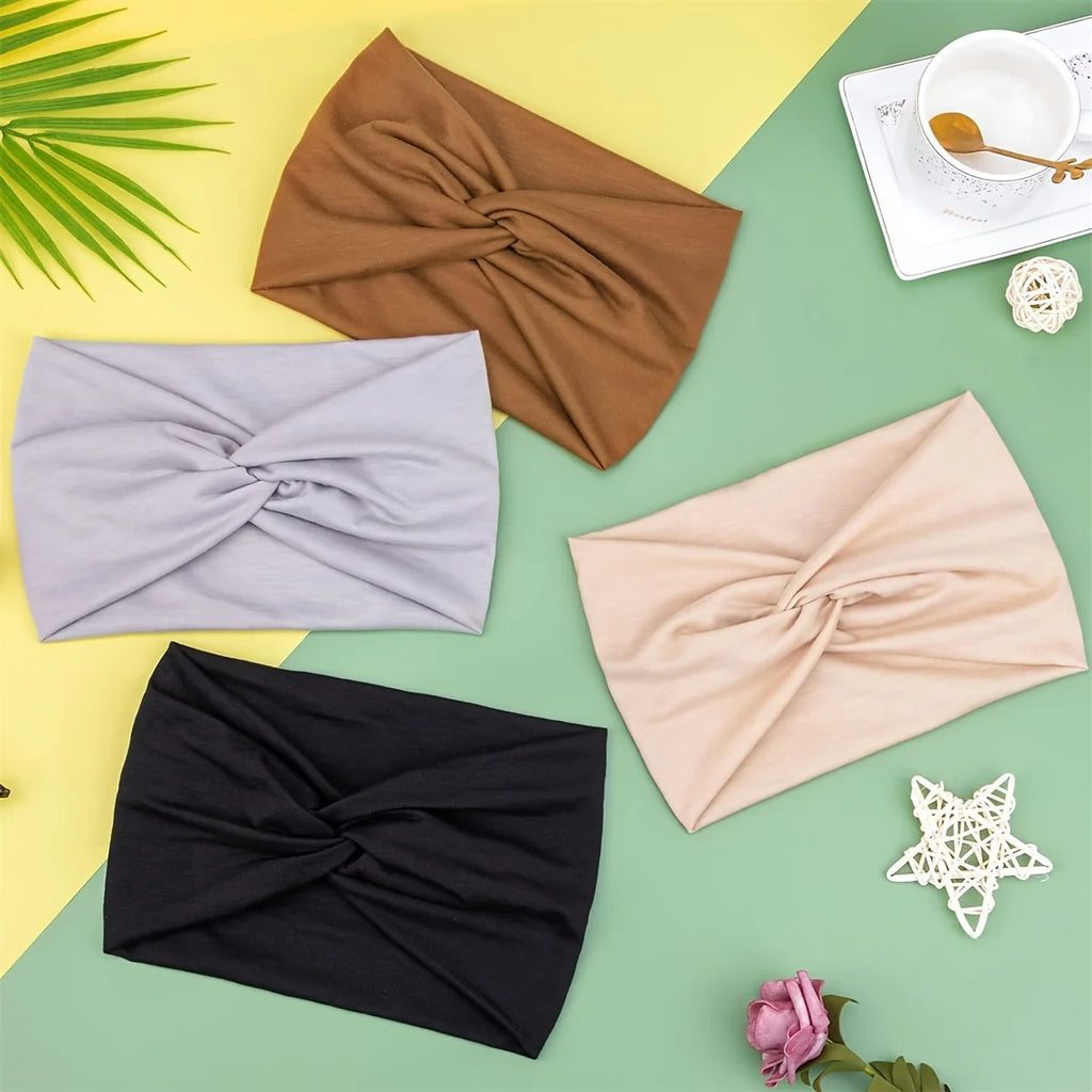 4-piece soft retractable sports headband - wide brim, headband style, knitted fabric