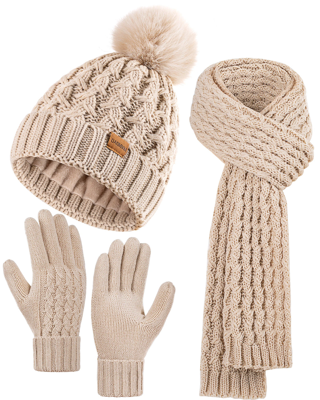 Women's Winter Beanie -Hat /Touchscreen Gloves with Long Neck Scarf / SET