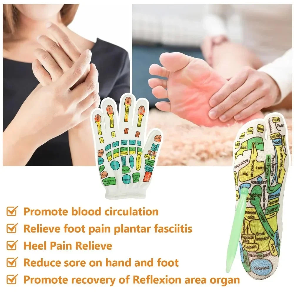 Set of Gloves and Set of Socks with Acupressure Foot Care Massage. Massager- Reflexology Socks for Foot Acupoint to relieve tired feet