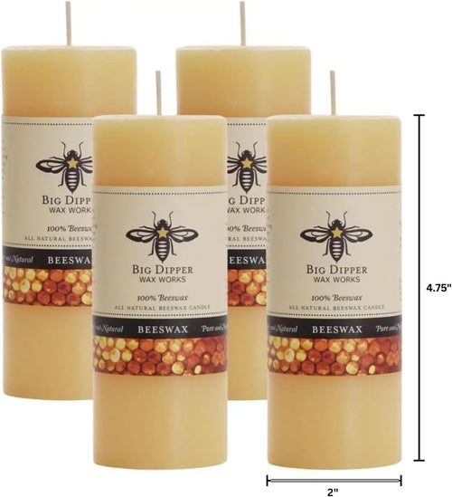 100% Pure Beeswax Pillar Candles, handmade in USA, 40-Hour Burn, Honey Scent, Eco-Friendly Wick- Comes in 4 Pack