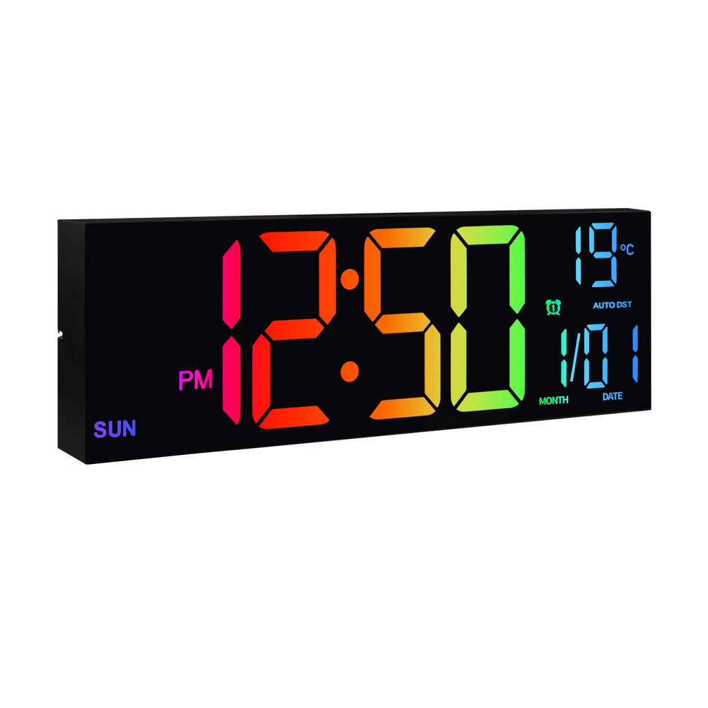 16" Large Digital Wall Clock, LED Display with Remote, Alarm, DST, and Temperature