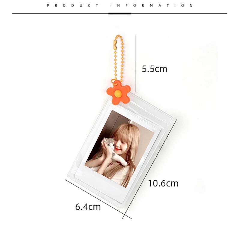 For Fujifilm Instax Mini 8/9/11/12 Series/ Transparent 3 Inch Photo Pictures with Protective Cover Key Chain- 5 Pieces Per Set