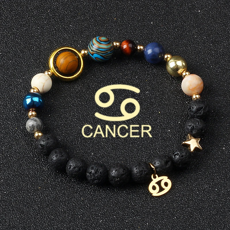 Universe Galaxy Eight Planets 12 Constellation Bracelets for Men and Women Natural Stone Solar System Bracelets Jewelry