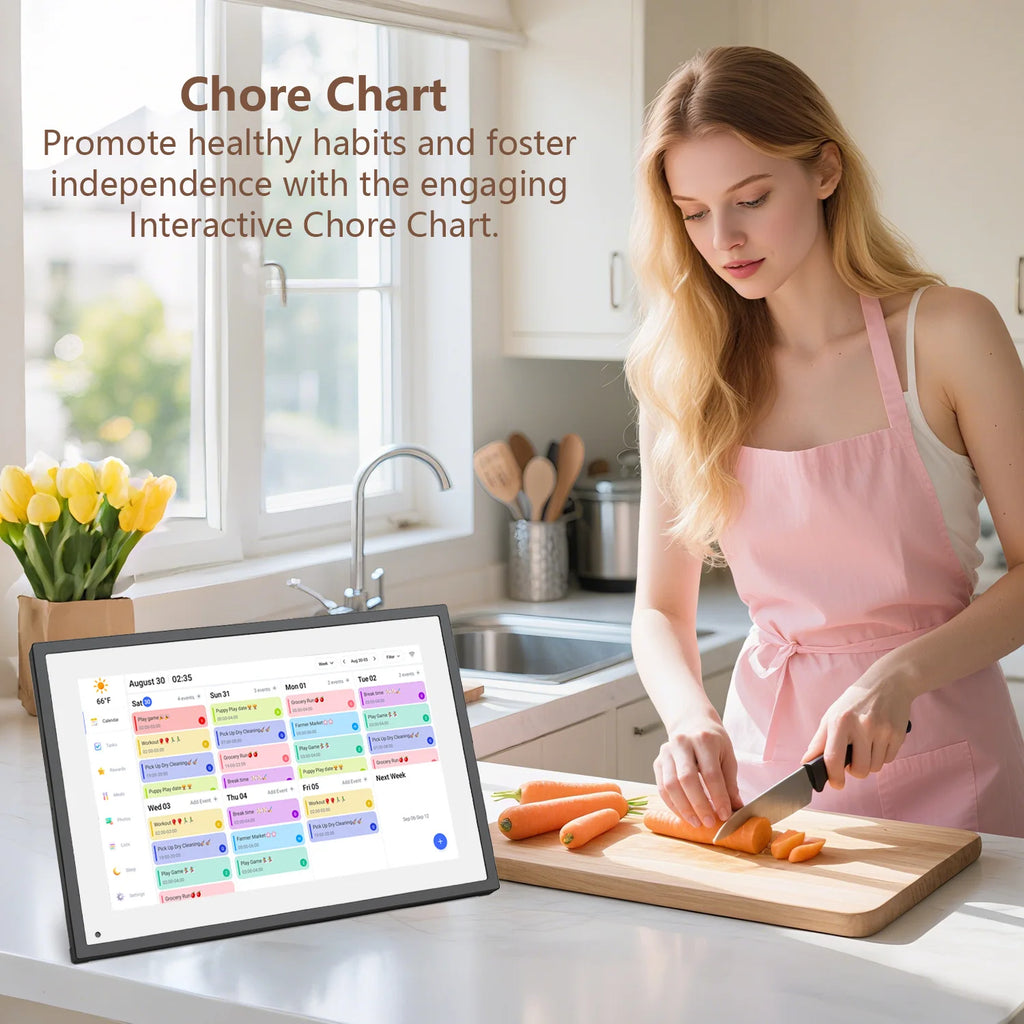 10.1 inch Digital Calendar & Chore Chart, Smart Touchscreen with Interactive Display for Family Schedules