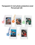 For Fujifilm Instax Mini 8/9/11/12 Series/ Transparent 3 Inch Photo Pictures with Protective Cover Key Chain- 5 Pieces Per Set