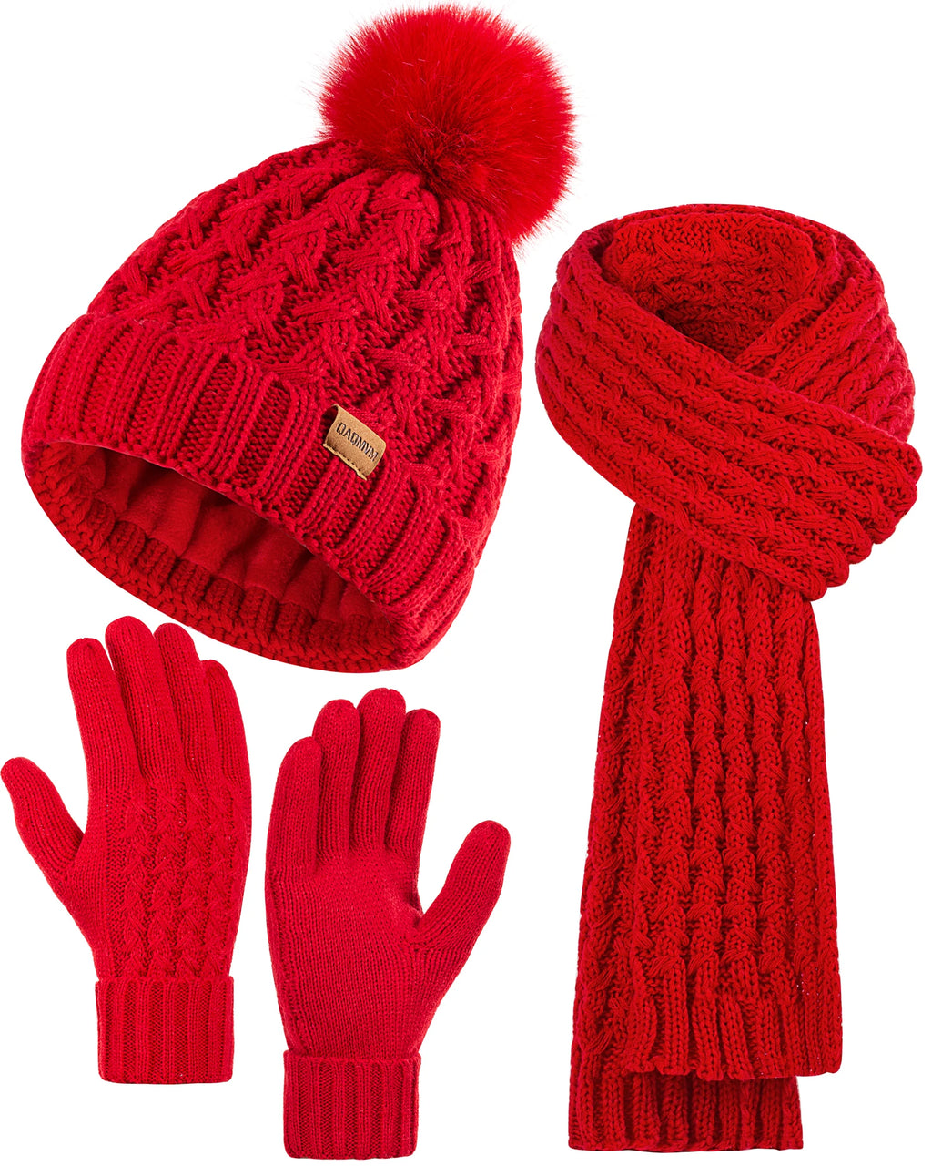 Women's Winter Beanie -Hat /Touchscreen Gloves with Long Neck Scarf / SET
