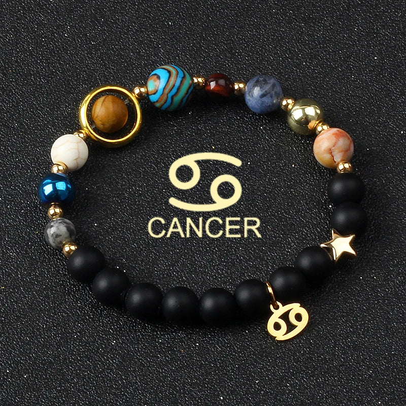 Universe Galaxy Eight Planets 12 Constellation Bracelets for Men and Women Natural Stone Solar System Bracelets Jewelry