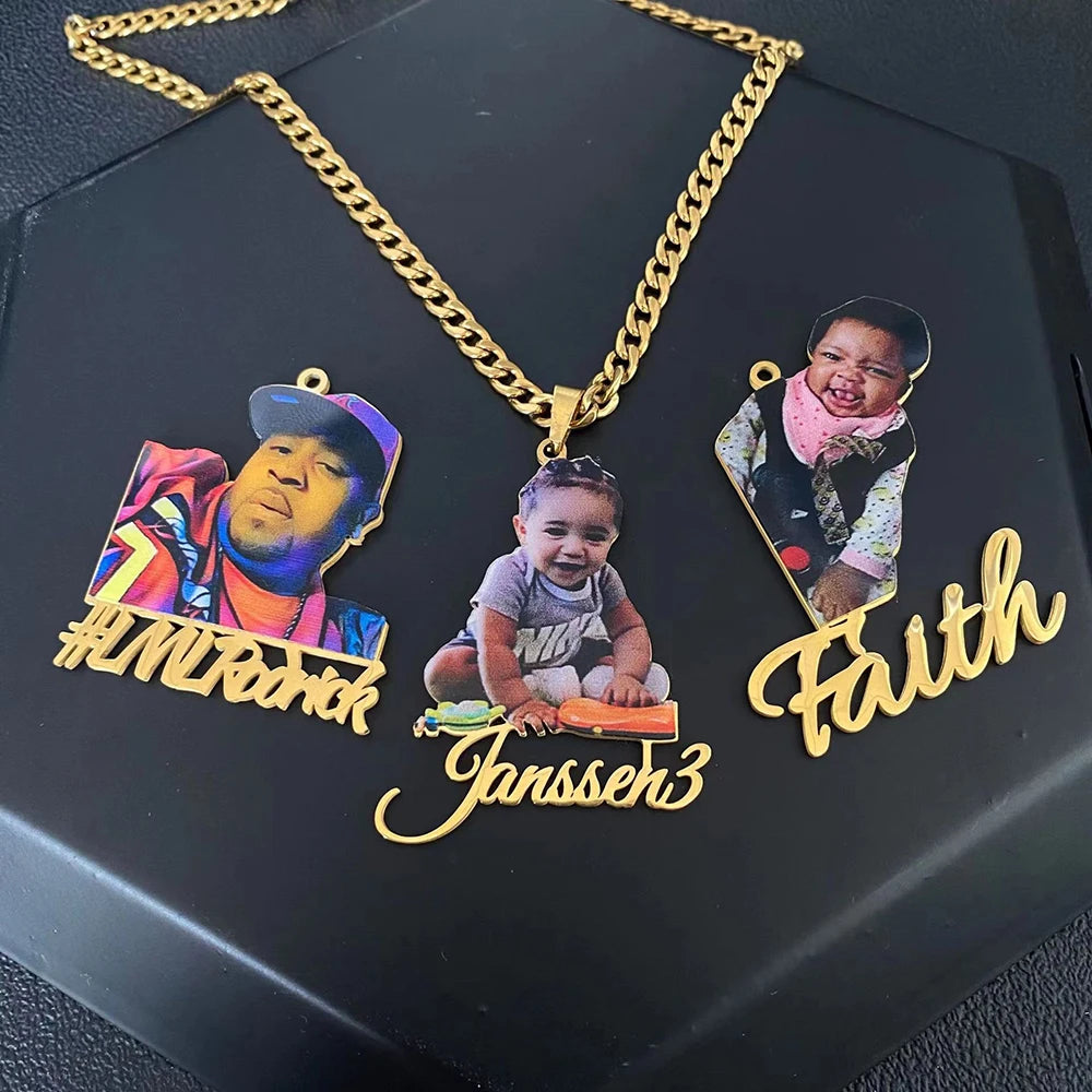 Personalized Colorful Portrait Name Pendant Necklace- Custom Name Necklace with Memory Picture- Wonderful Gift