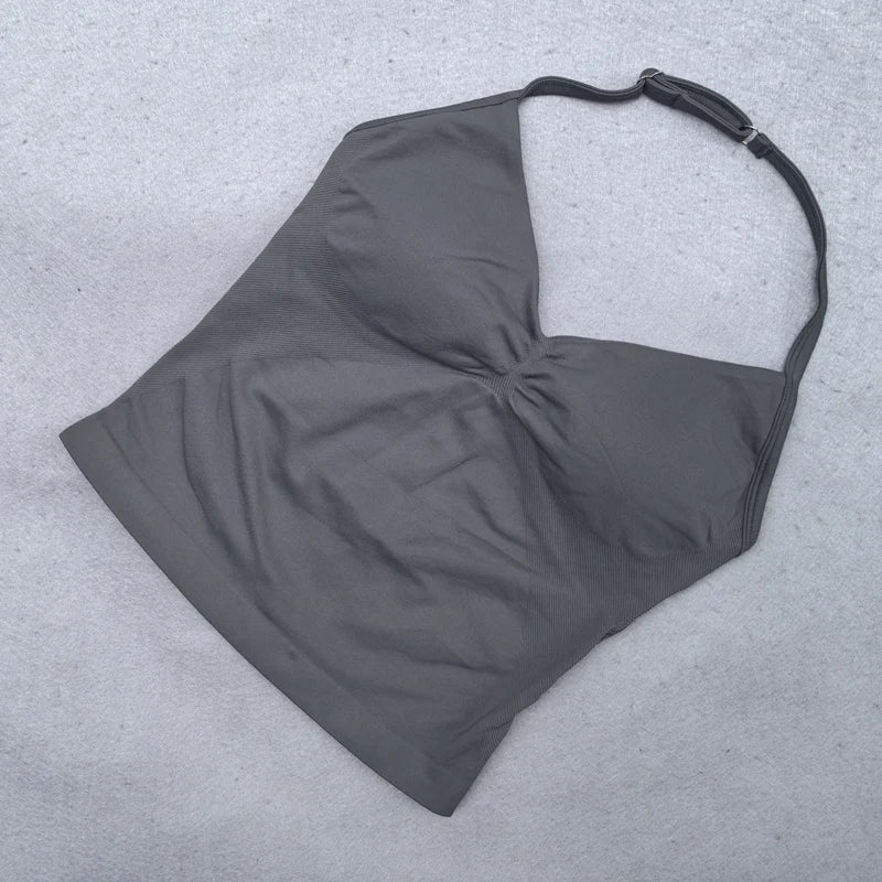 Adjustable Strappy Gym Top- Backless Gym Clothes for Women- Scrunch Bra with Removable Cups Yoga Tank top for Workouts