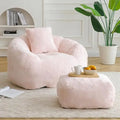 Bean Bag Chair for Adults, Faux Fur Upholstered Beanbag Chair with Shell-Shaped Design, Bean Bag Sofa with Pillow and Footrest