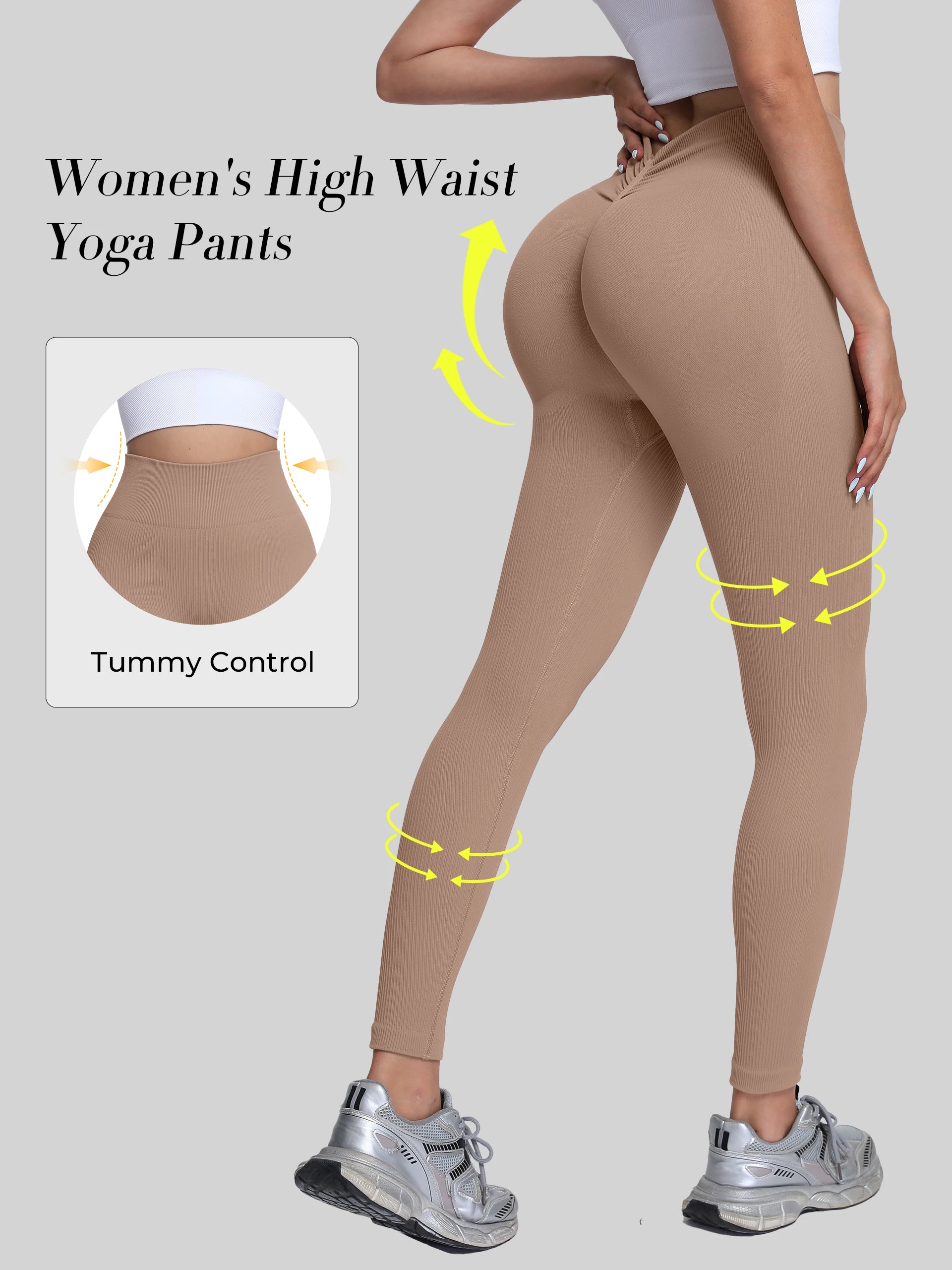 Women's high-waisted seamless yoga pants with a V-back, quick-dry sports leggings for yoga and excercise