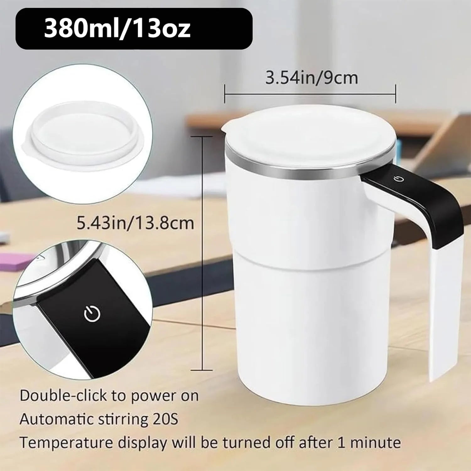 Self-Stirring Mug, Rechargeable Auto Magnetic Coffee Mug with Digital Display