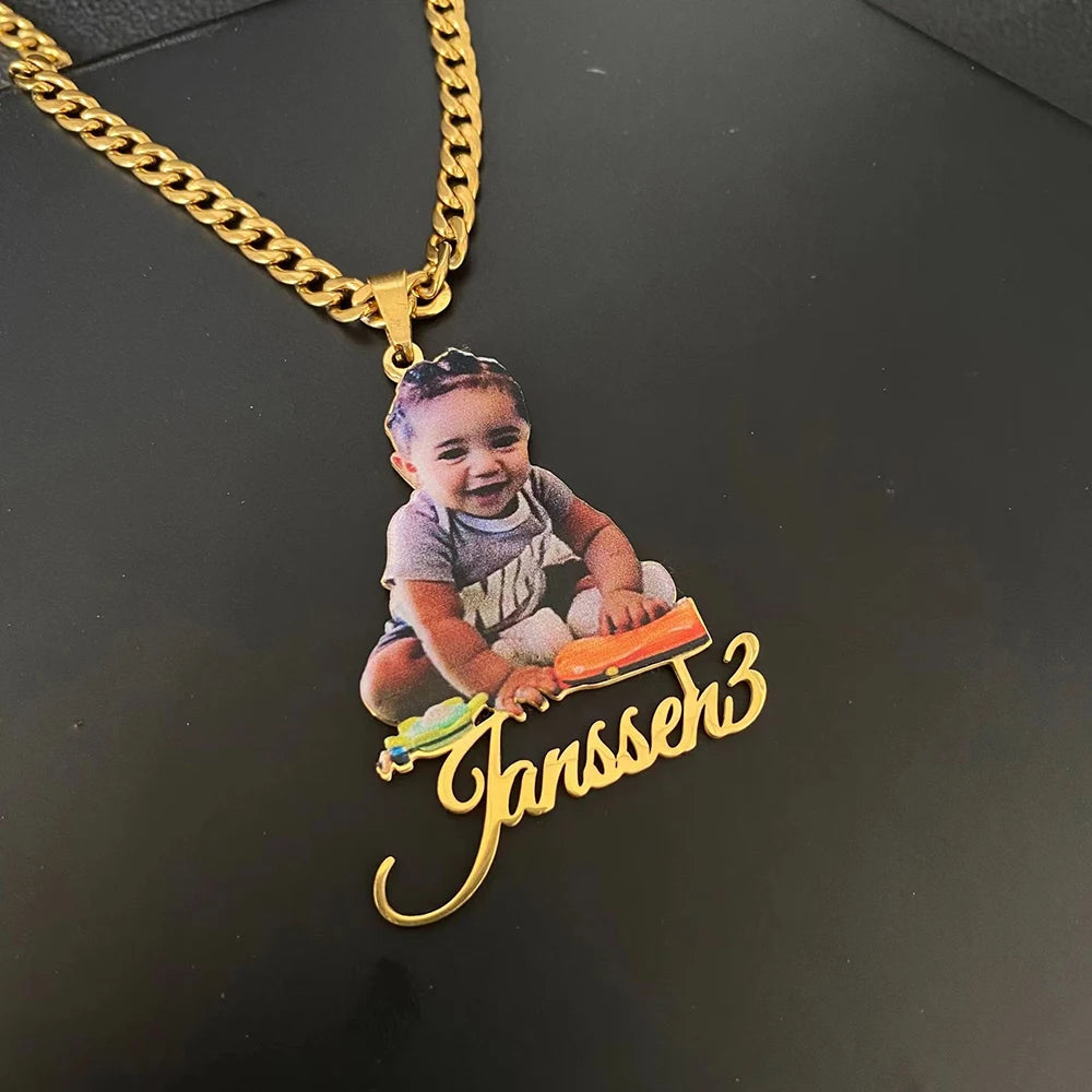 Personalized Colorful Portrait Name Pendant Necklace- Custom Name Necklace with Memory Picture- Wonderful Gift