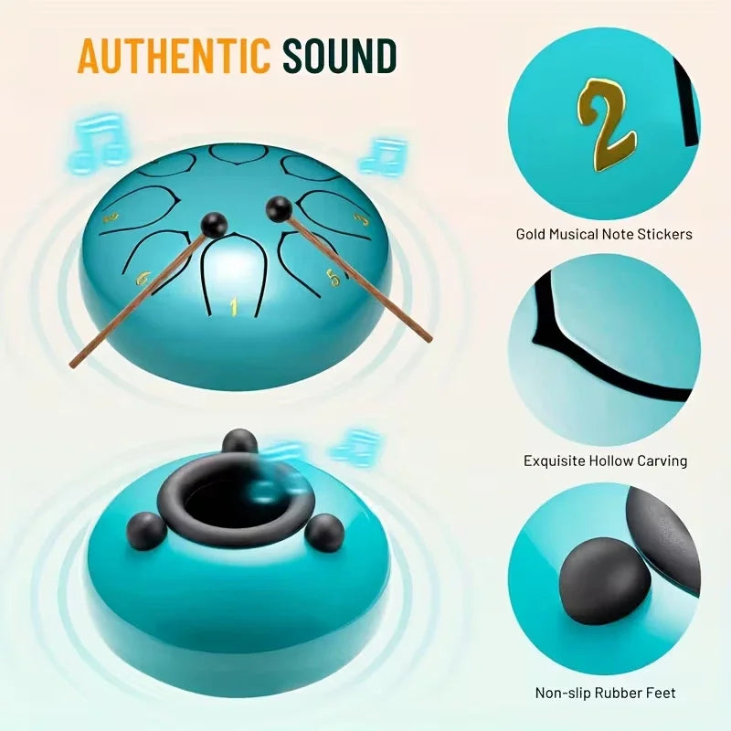 1PC Portable Steel Tongue Drum Set, 11 Notes- 6 Inch D-Key Drum Percussion Instrument for Zen Yoga Meditation