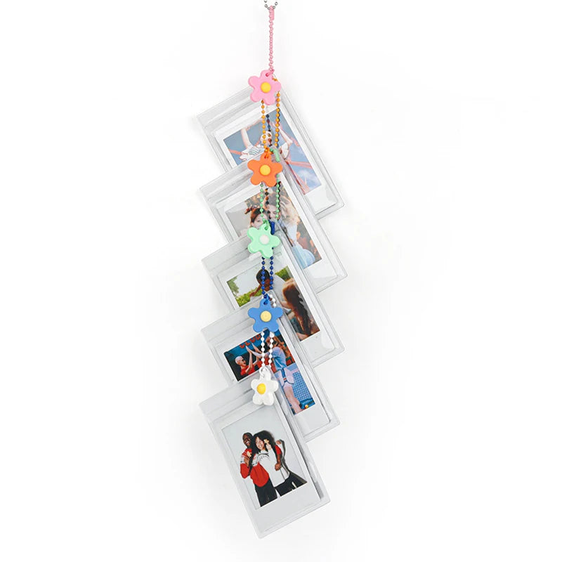 For Fujifilm Instax Mini 8/9/11/12 Series/ Transparent 3 Inch Photo Pictures with Protective Cover Key Chain- 5 Pieces Per Set