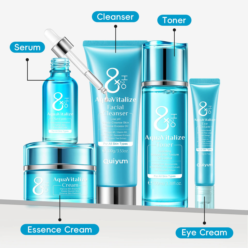 AquaVitalize Skin care 5PCS Deep Hydration Kit Wrinkle Smoothing and Tightening Treatment Set