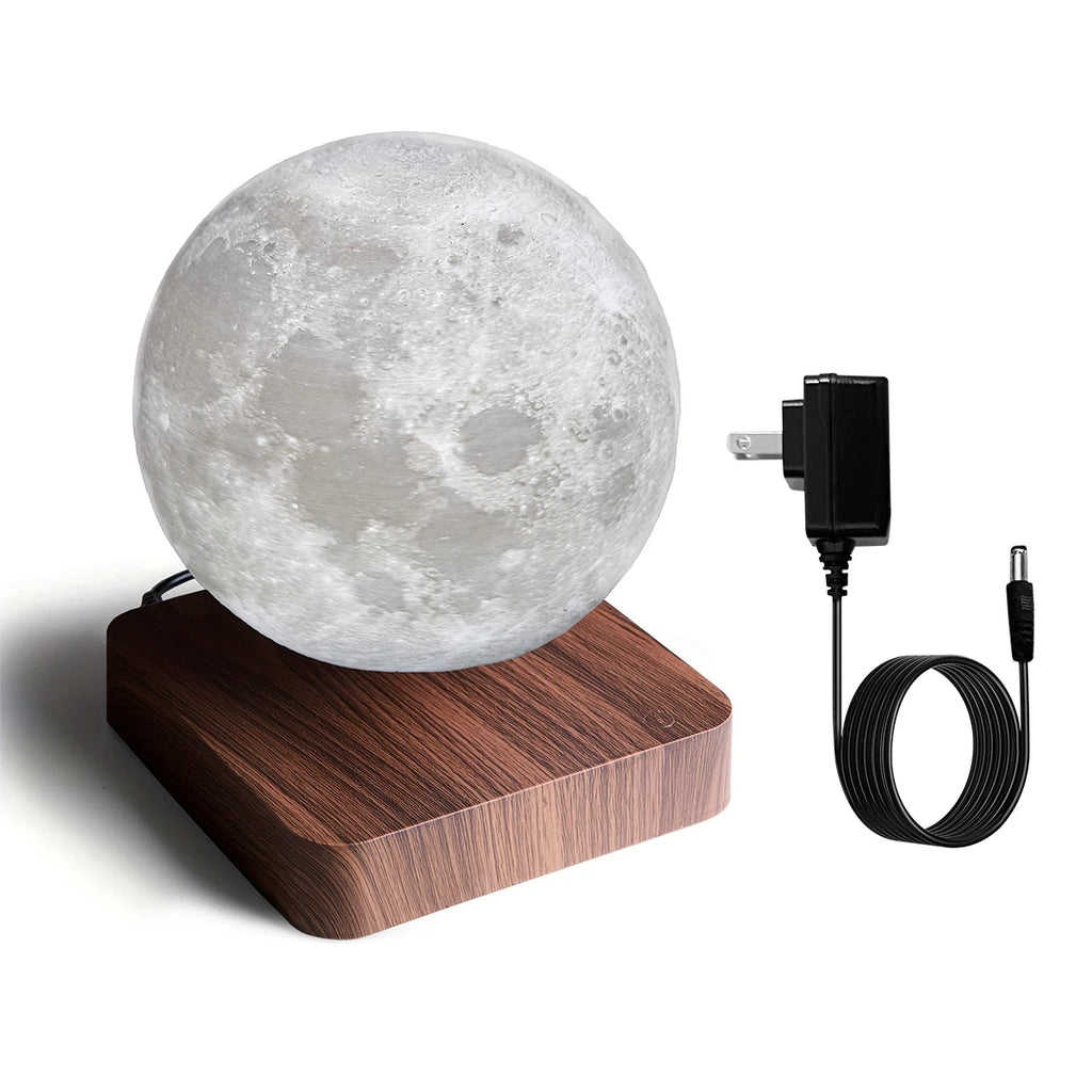 Magnetic Floating Rotating Moon Lamp with Wooden Base, 3 Color Temperature and LED Night Lights