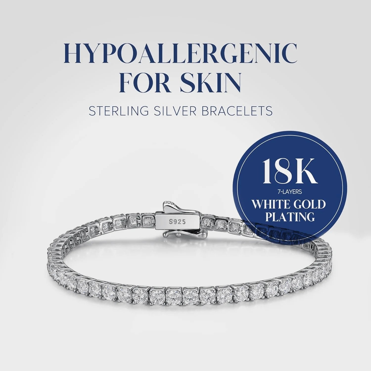 S925 Sterling Silver Tennis Bracelet - 2/ 3/ 4/ 5mm Moissanite- Hypoallergenic 6.69 -8.66inch Length