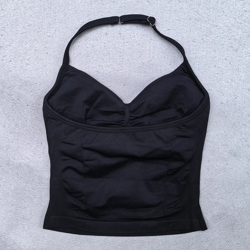 Adjustable Strappy Gym Top- Backless Gym Clothes for Women- Scrunch Bra with Removable Cups Yoga Tank top for Workouts