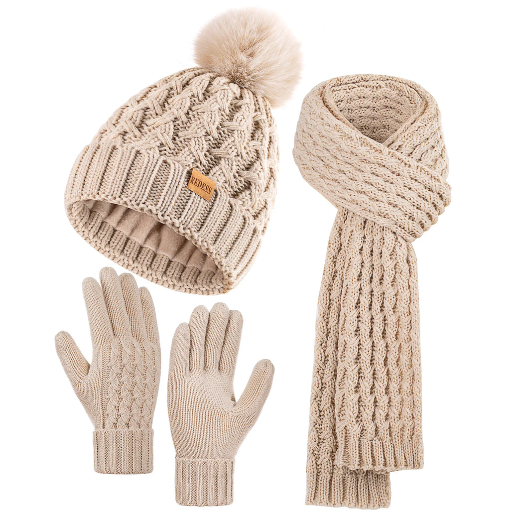 Women's Winter Beanie -Hat /Touchscreen Gloves with Long Neck Scarf / SET