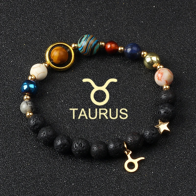 Universe Galaxy Eight Planets 12 Constellation Bracelets for Men and Women Natural Stone Solar System Bracelets Jewelry