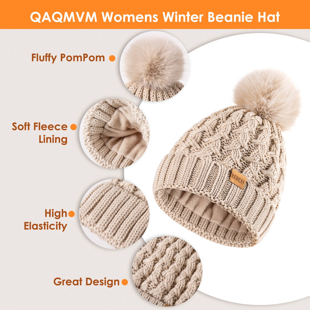 Women's Winter Beanie -Hat /Touchscreen Gloves with Long Neck Scarf / SET
