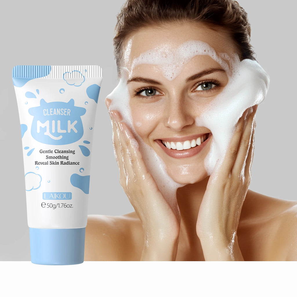 LAIKOU Milk Skincare Softening Serum Set. Moisturizing Cream- Gentle Cleanser- Brightening Hydration Travel Kit