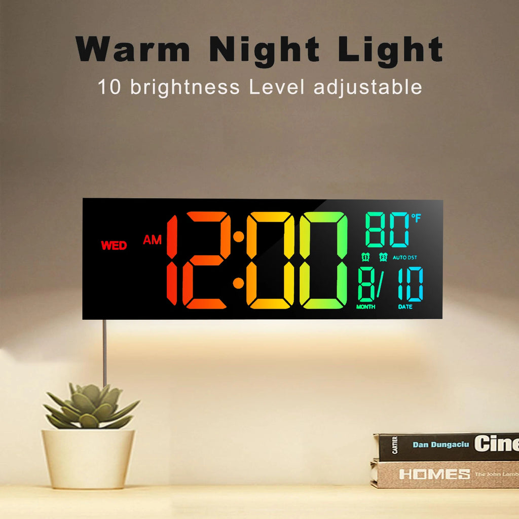 16" Large Digital Wall Clock, LED Display with Remote, Alarm, DST, and Temperature