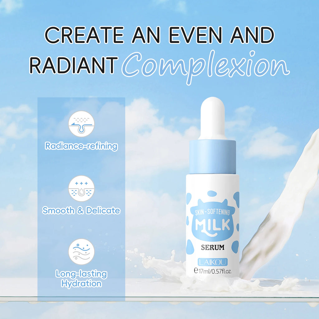 LAIKOU Milk Skincare Softening Serum Set. Moisturizing Cream- Gentle Cleanser- Brightening Hydration Travel Kit