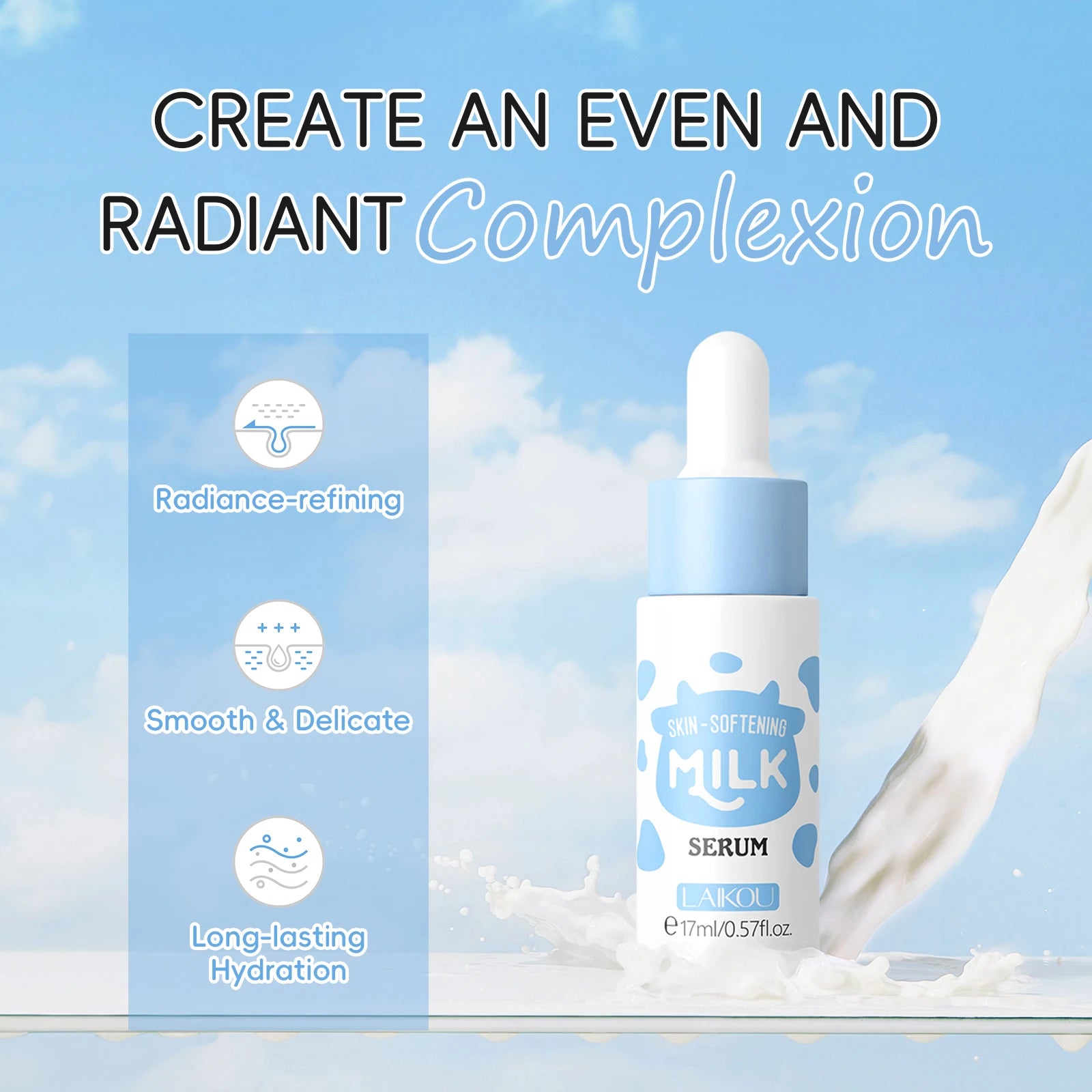 LAIKOU Milk Skincare Softening Serum Set. Moisturizing Cream- Gentle Cleanser- Brightening Hydration Travel Kit