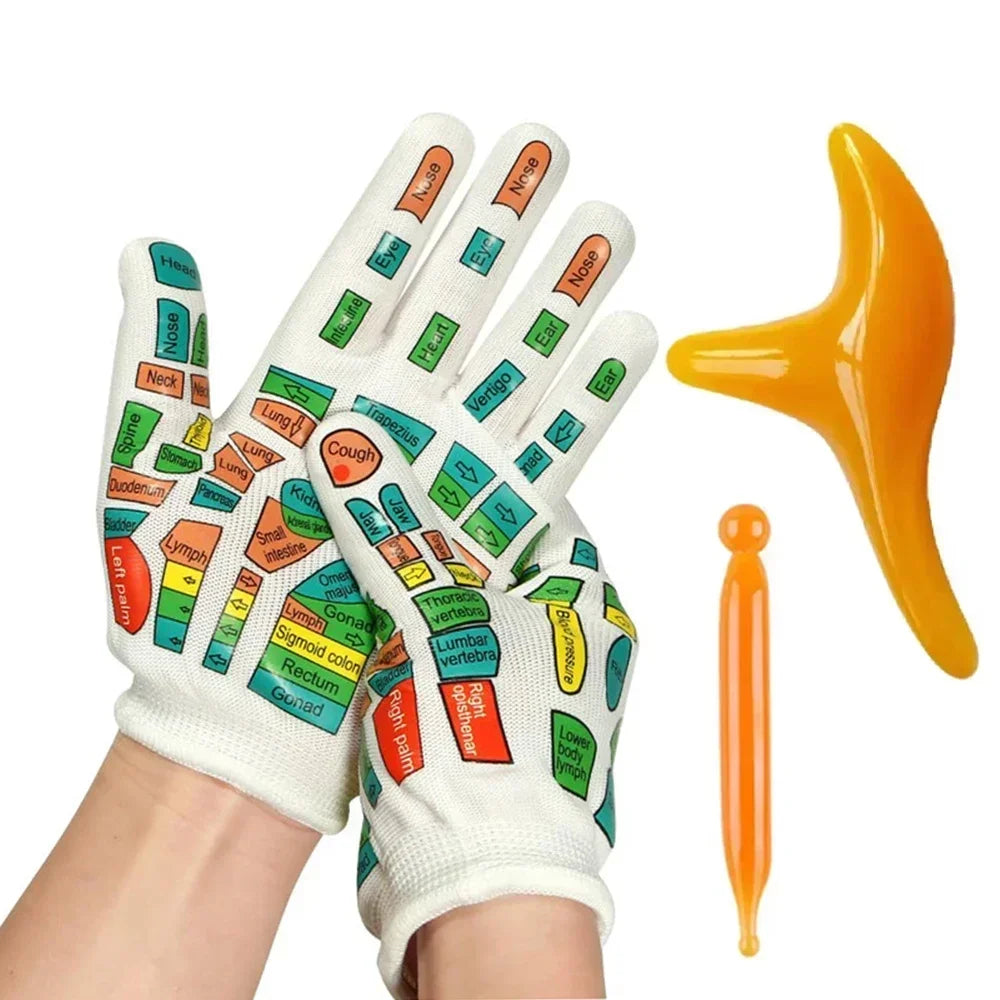 Set of Gloves and Set of Socks with Acupressure Foot Care Massage. Massager- Reflexology Socks for Foot Acupoint to relieve tired feet